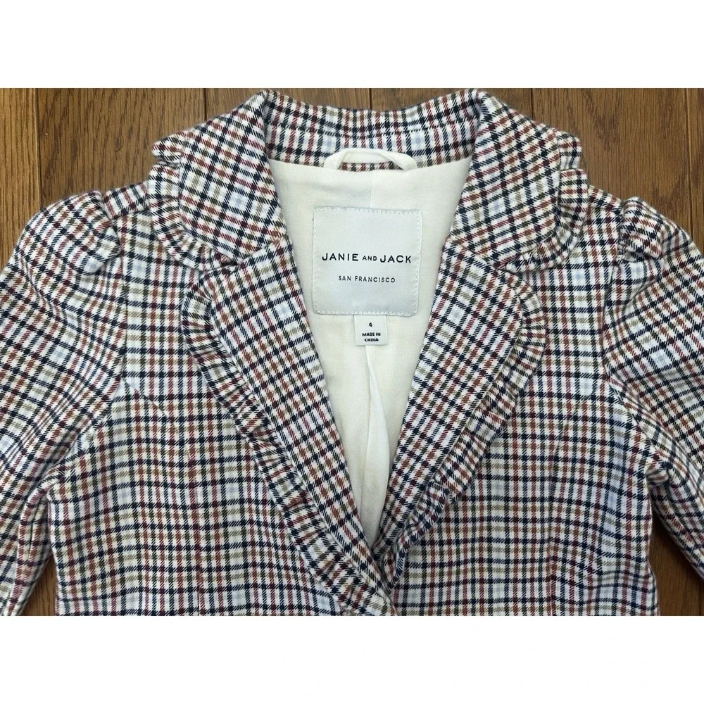 Janie and Jack Plaid Blazer Kids Size 4 Gold Button‎ Equestrian Riding Preppy